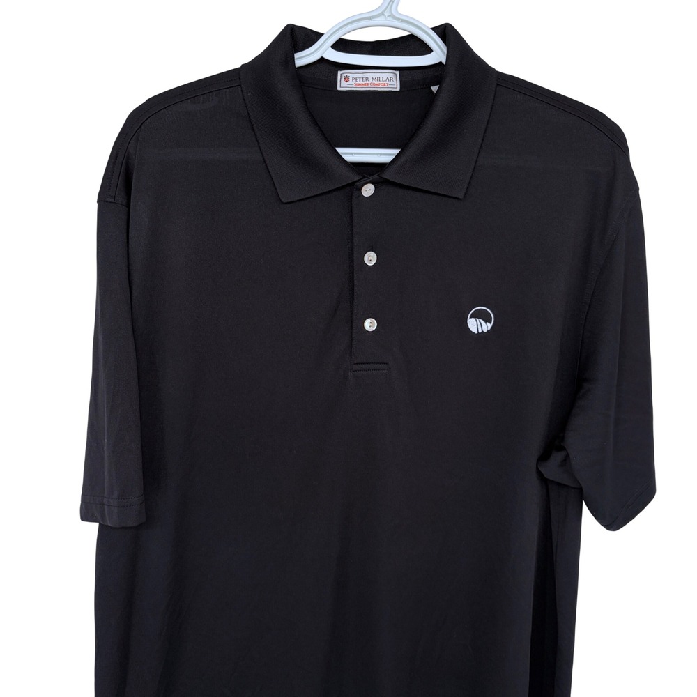 Peter Millar Summer Comfort Golf Polo Shirt Mens Large Black Performance Golfing